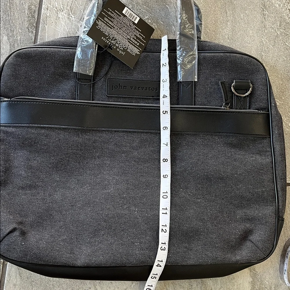 🖤 NWT John Varvatos Laptop Bag Black Grey Canvas faux leather crossbody strap